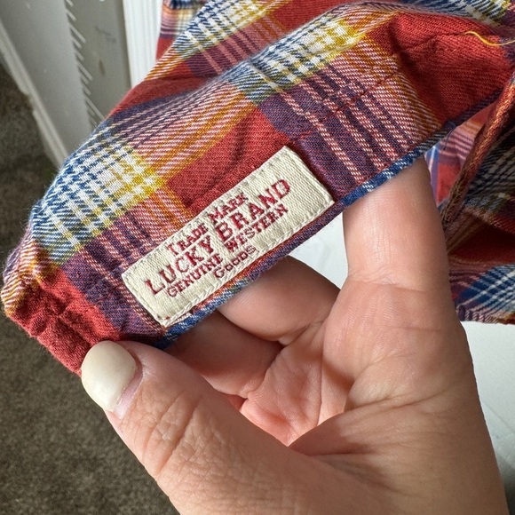 LUCKY BRAND Mens Western Plaid Classic Fit Pearl Snap Button Down Shirt Size L - Picture 5 of 9